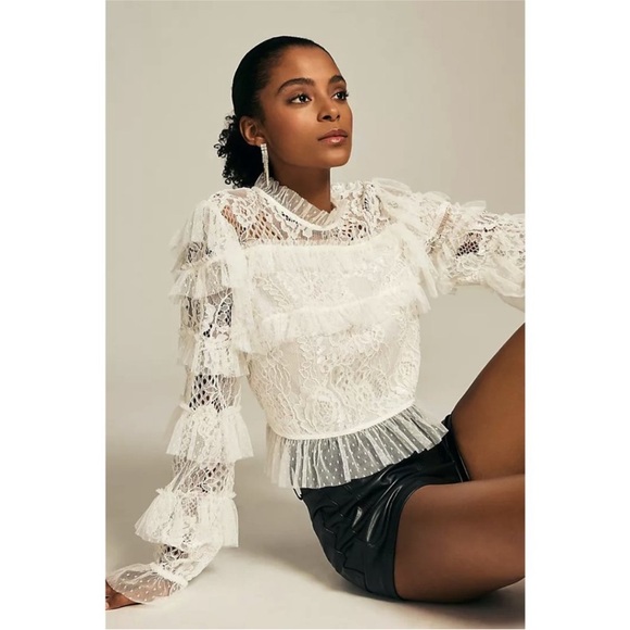 Anthropologie Forever That Girl Tiered Lace Victorian Romantic Top White Small - Picture 1 of 14